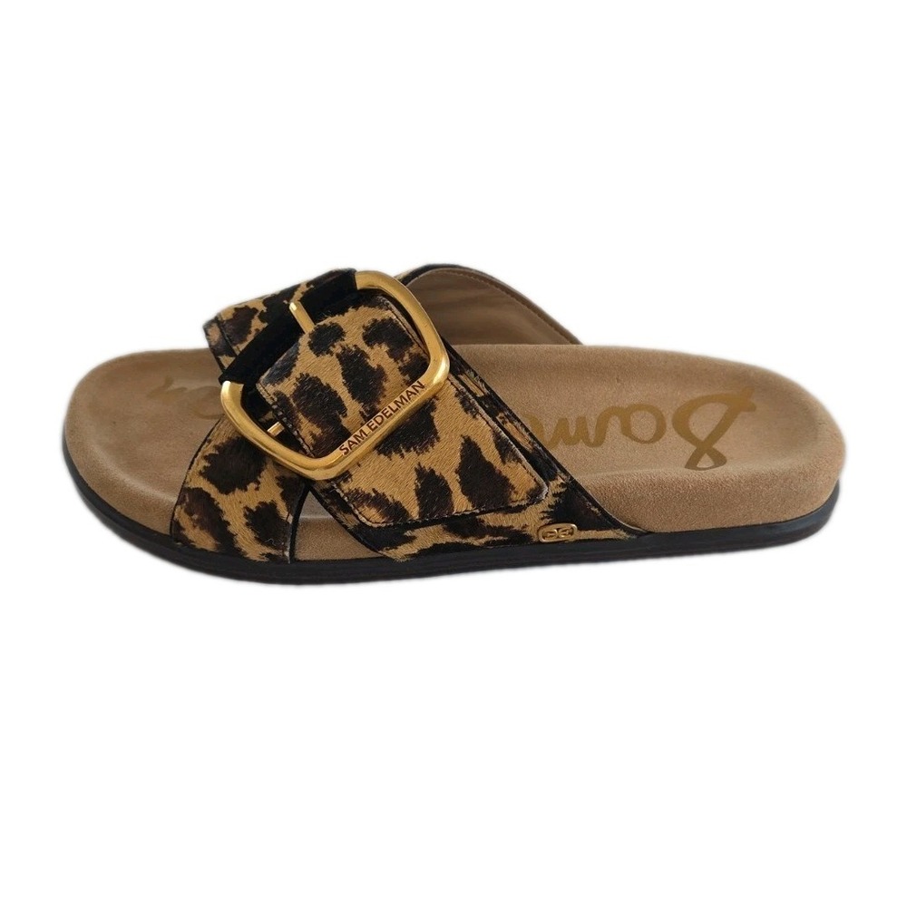 Sam Edelman Darla Sandals Leopard Print Calf Hair Buckle Slides Womens 9